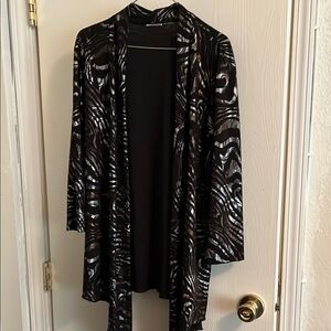 Chico's Black and Gray Cardigan Sweater with Geometric Pattern